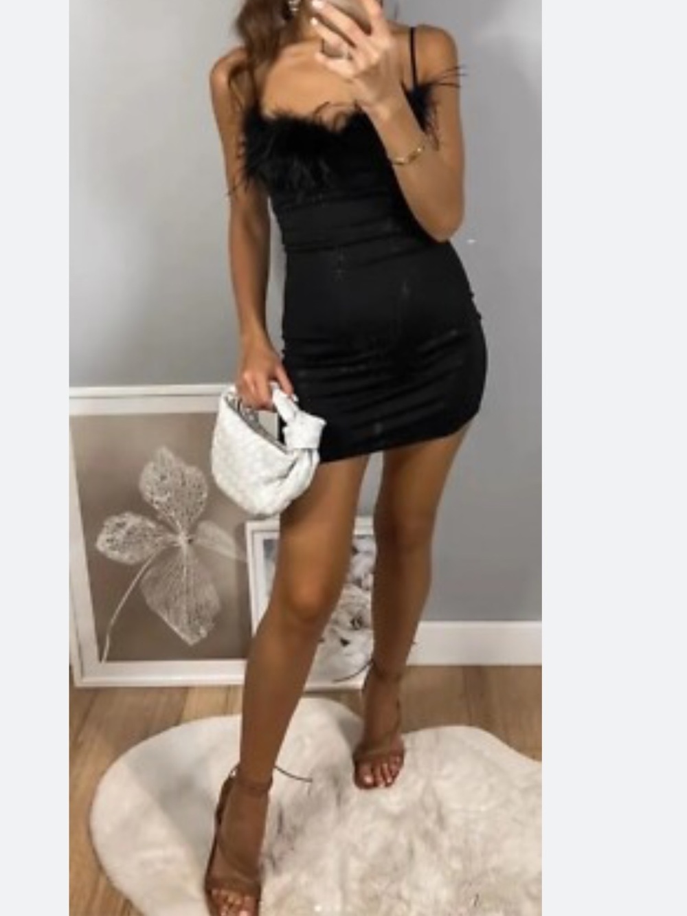 Zara Black Feather-Trim Mini Dress - Picture 5 of 9